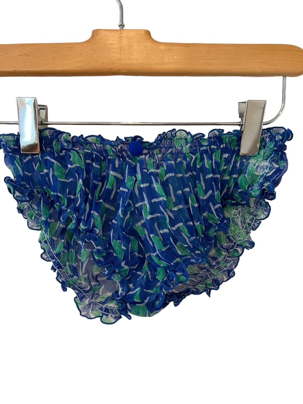 Poupette St Barth silk bikini panties blue green print